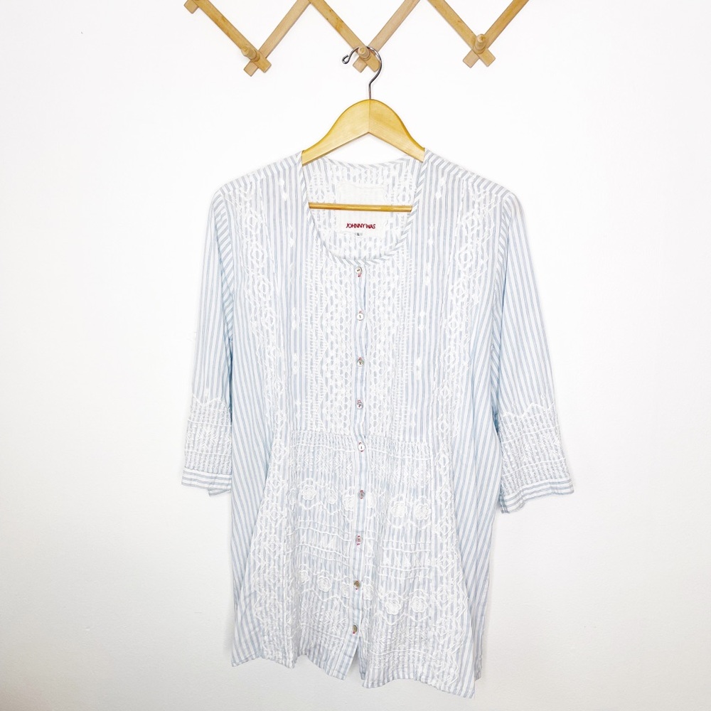 Johnny Was short sleeved button down embroidered tunic